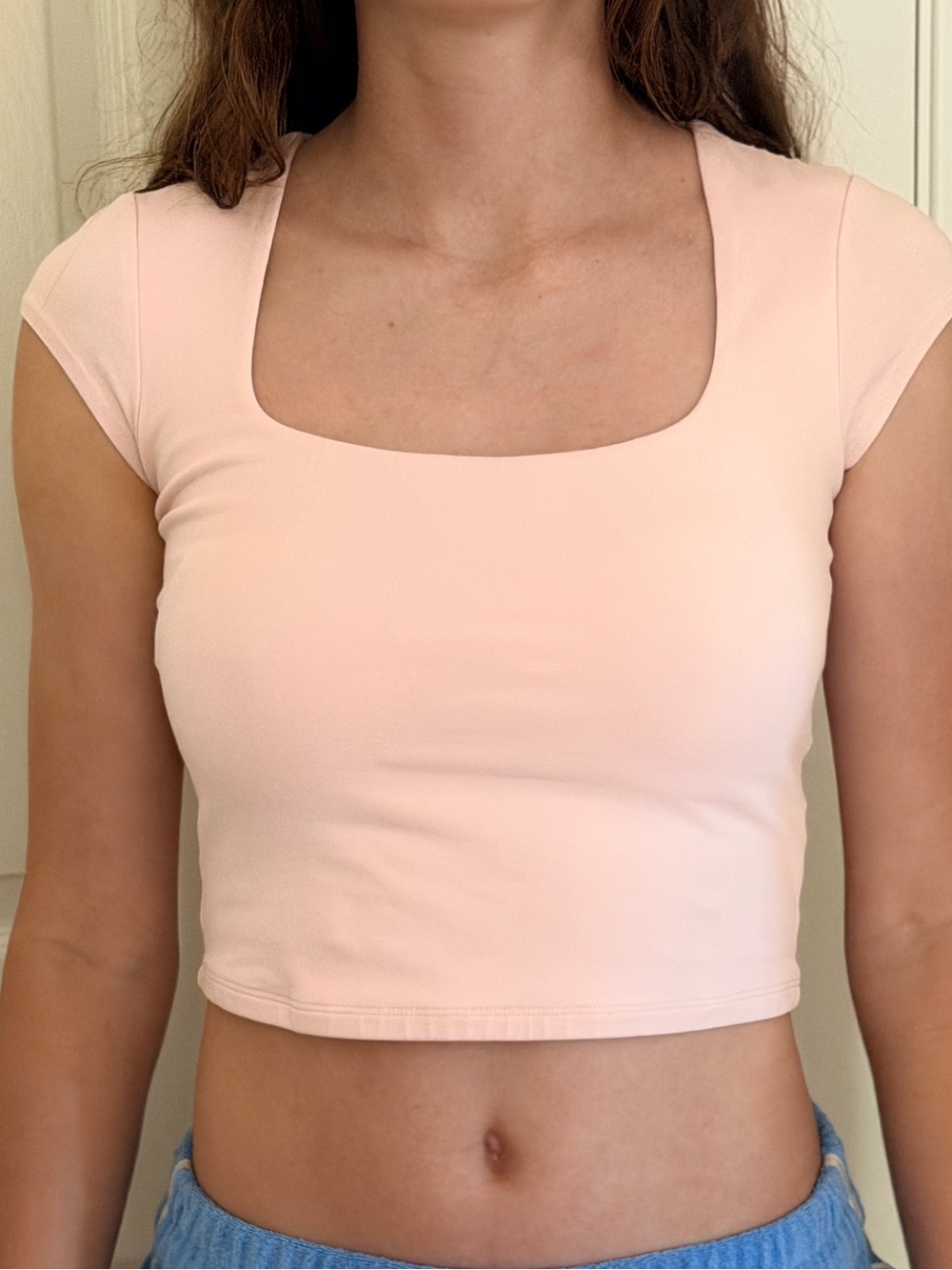 Square Neck Crop Top in Blush Pink - Women's Top